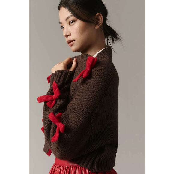 nwt ANTHROPOLOGIE MAEVE sz One Size Alicia Bow Cropped Cardigan Sweater - Picture 3 of 5